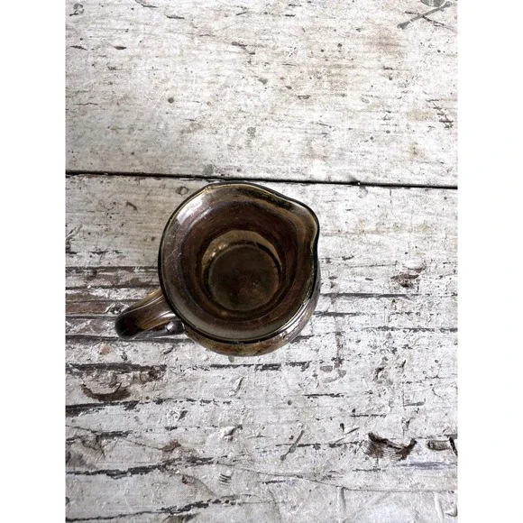 Vintage Hand Blown Amber Glass Mini Pitcher Iridescent Luster Small Bud Vase - Picture 5 of 6